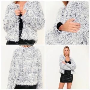 Lulus Womens Grant Grey Faux‎ Fur Colarless Jacket medium